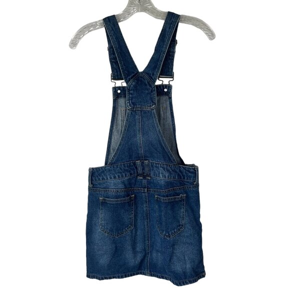 Blue Spice Denim Overalls Dress Skirt Womens Size 3 Blue Distressed - Picture 2 of 9
